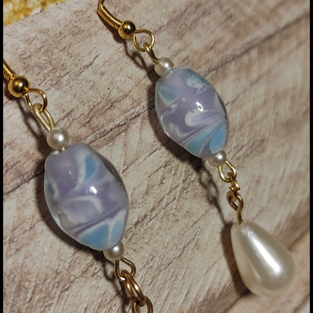*Art Deco Faux Pearl Teardrop Dangle Earrings - Picture 3 of 5